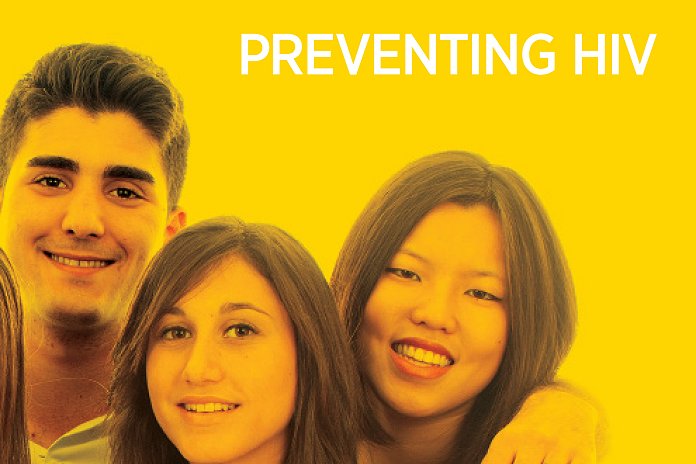 A poster of a group of people, with the text: ‘preventing HIV’.