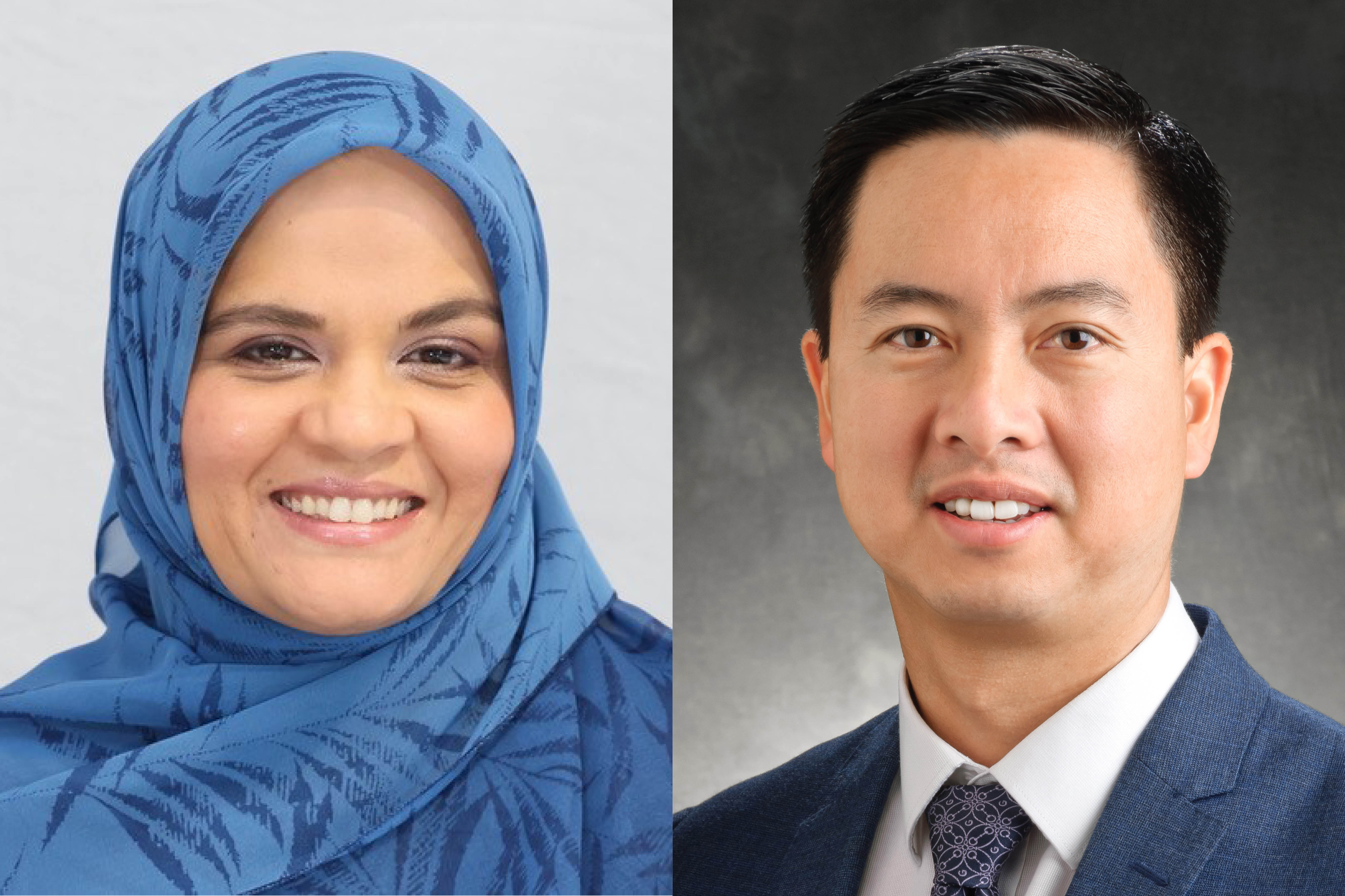 Head shots of Professor Farah Magrabia and Professor Michael Dinh both smiling at the camera