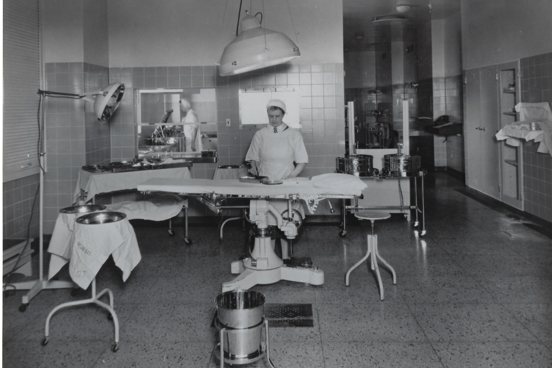 black and white photo operating theatre