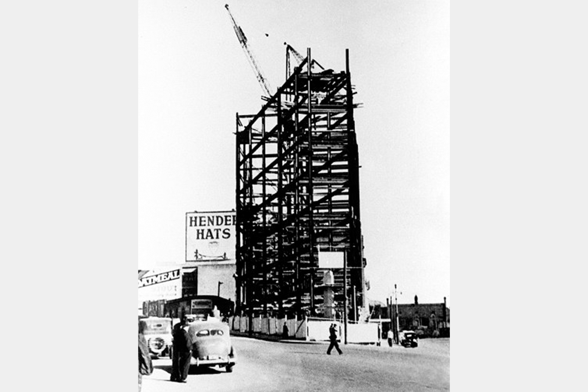 Black and white image of Sydney Dental Hospital's framework in construction.