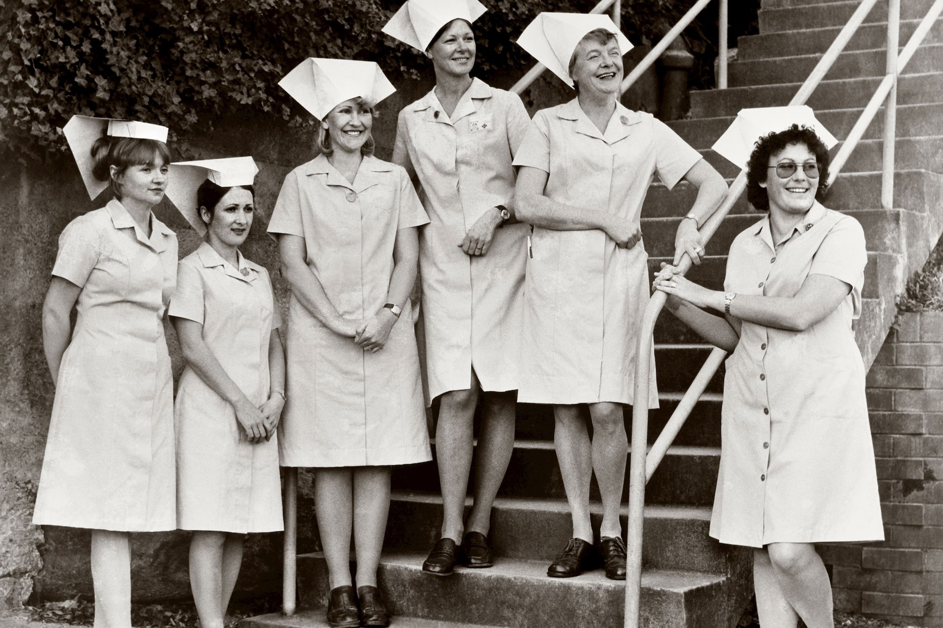 Black and white photo of a group of nurses in 1970
