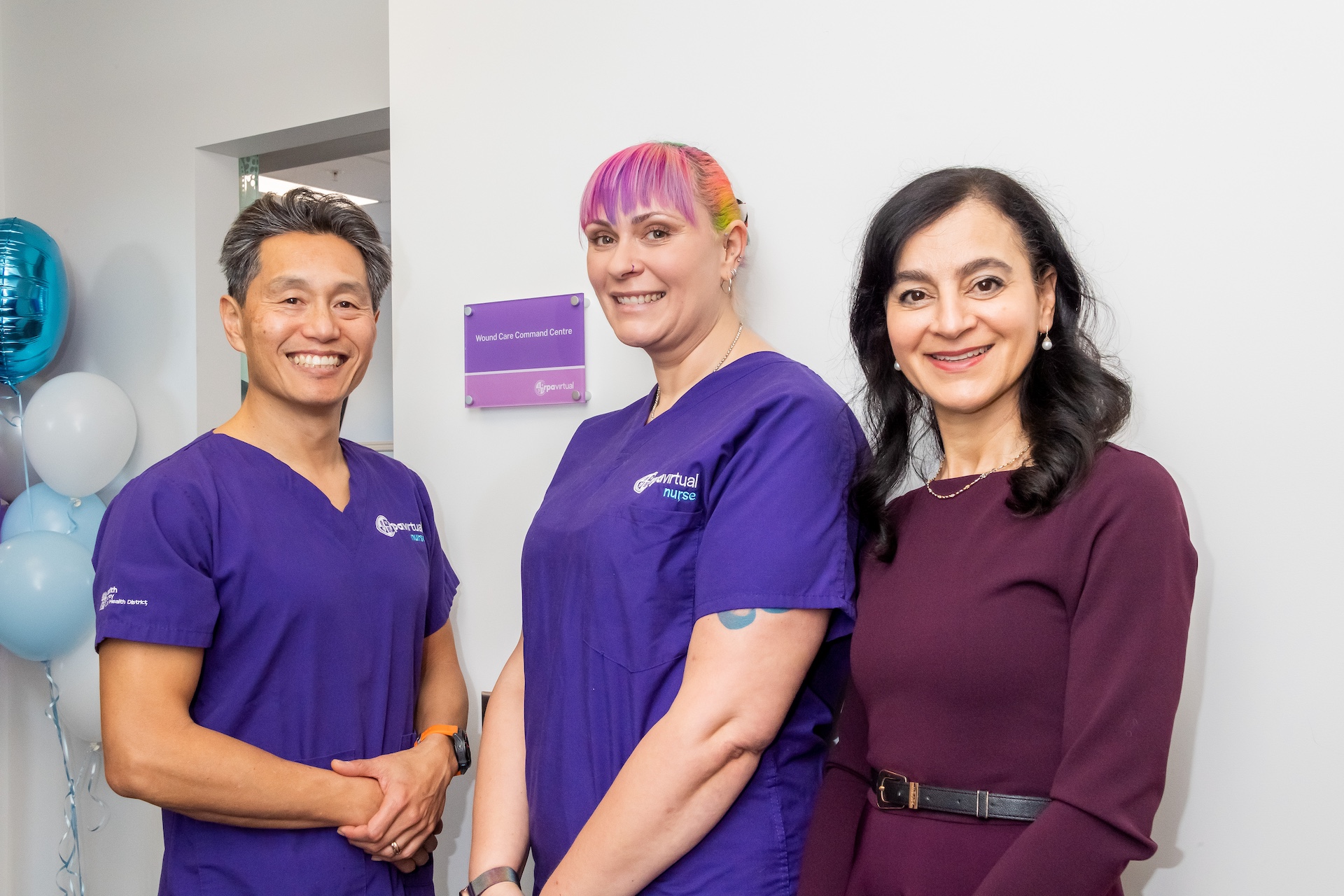 Photo of three members of the RPAvirtual Hospital Wound Care Command Centre