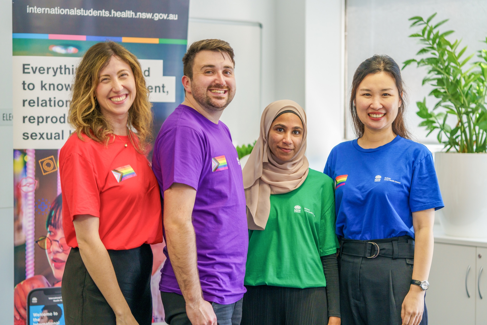 Team photo with four members of the International Student Collaboration Stream team