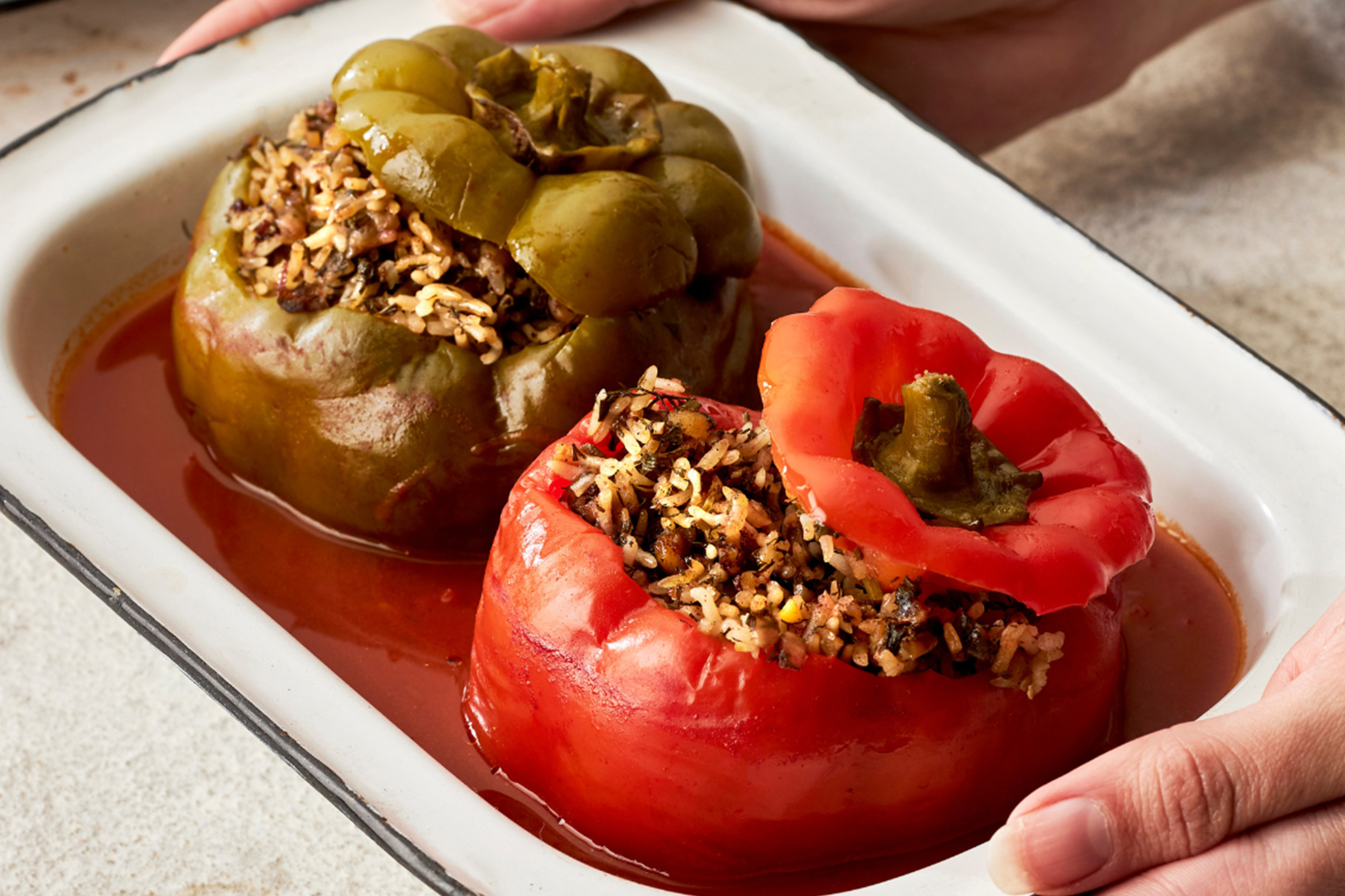 Dolma vegetarian style in white baking tray