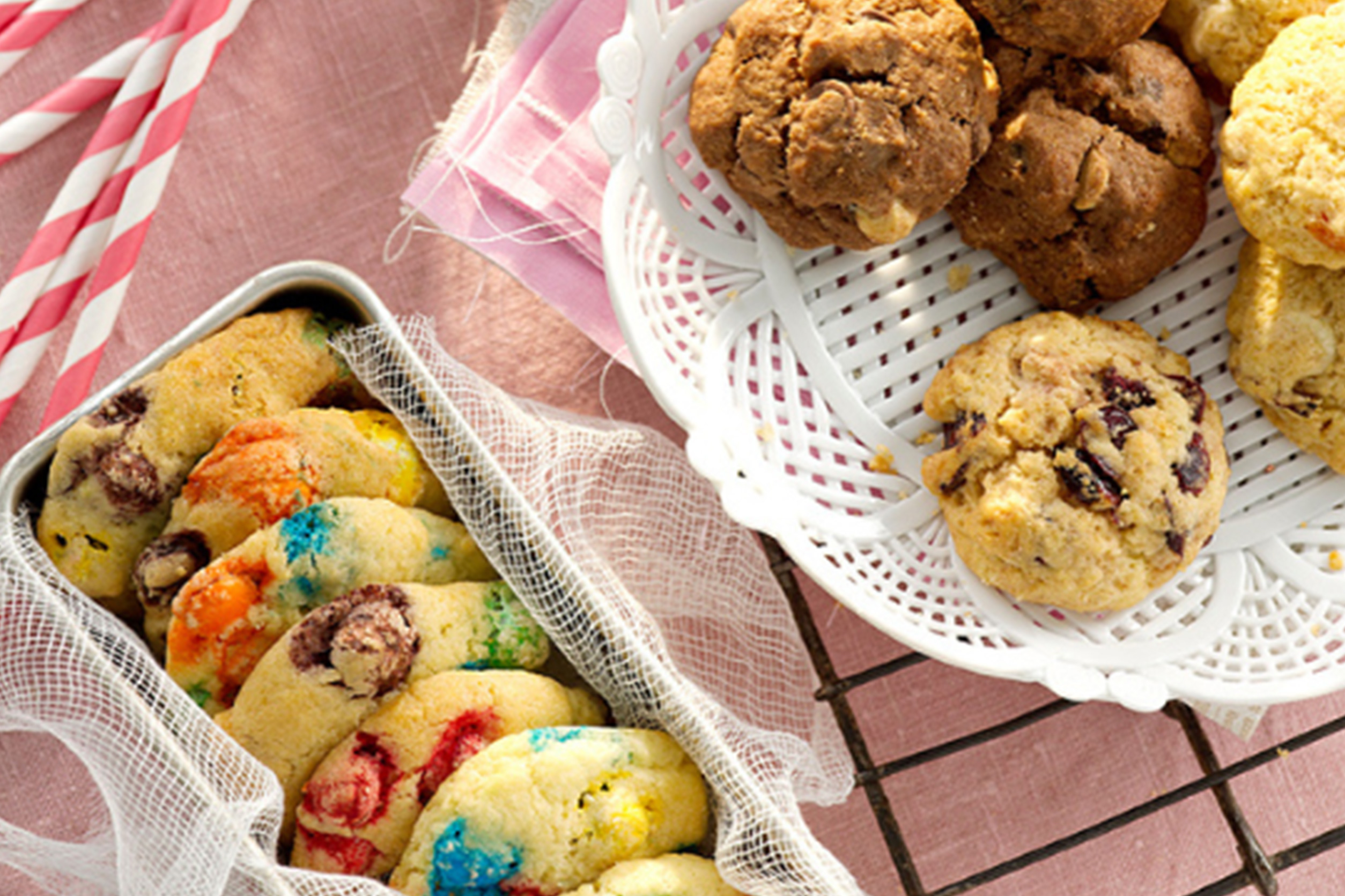 Whatevs biscuits in baking tray and displayed on a white plate