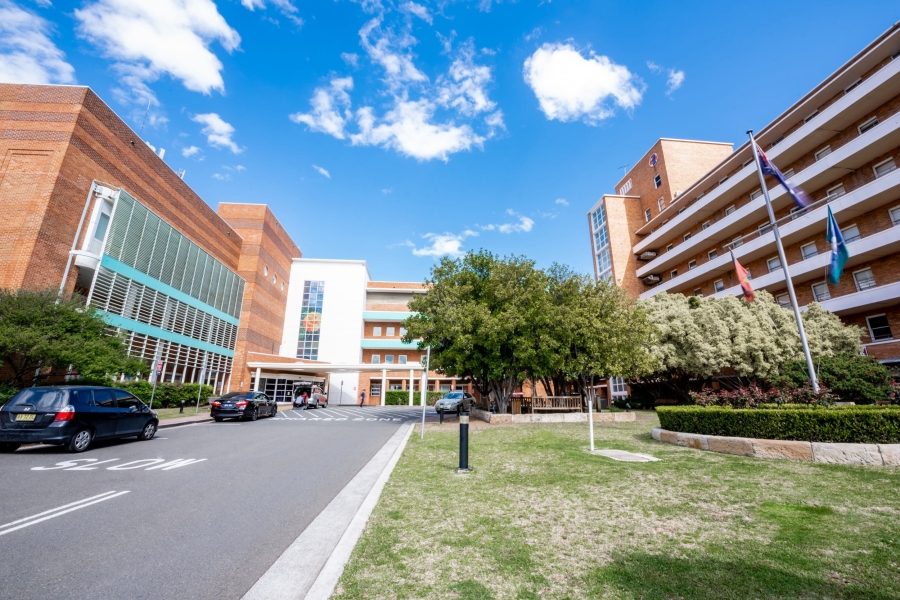 Outside of Concord Hospital's main entrance from the road.