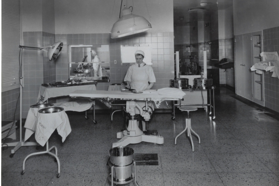 black and white photo operating theatre