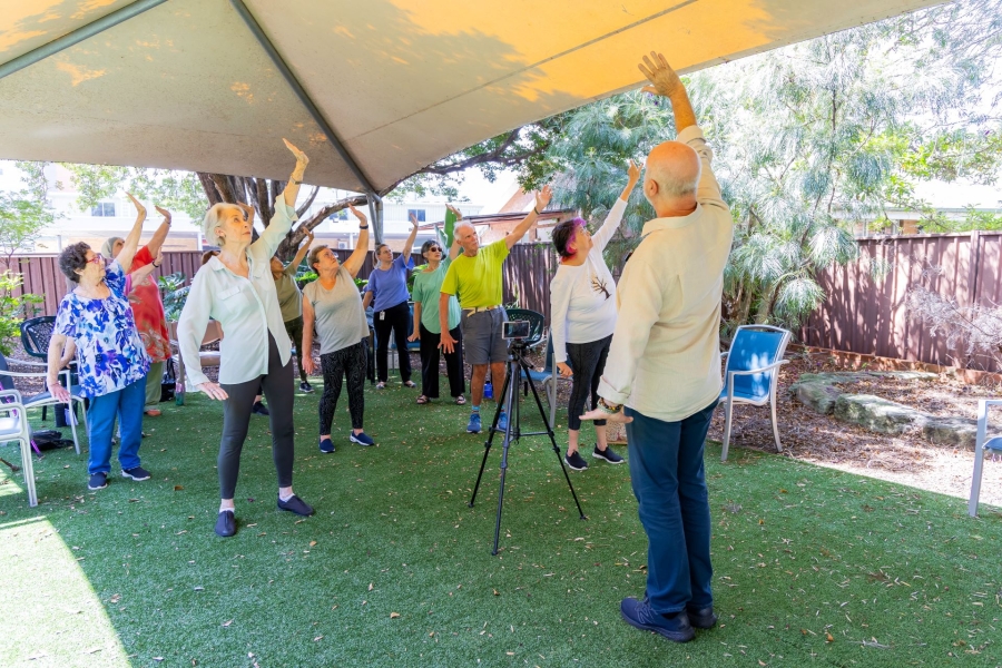 a group outdoor exercise class