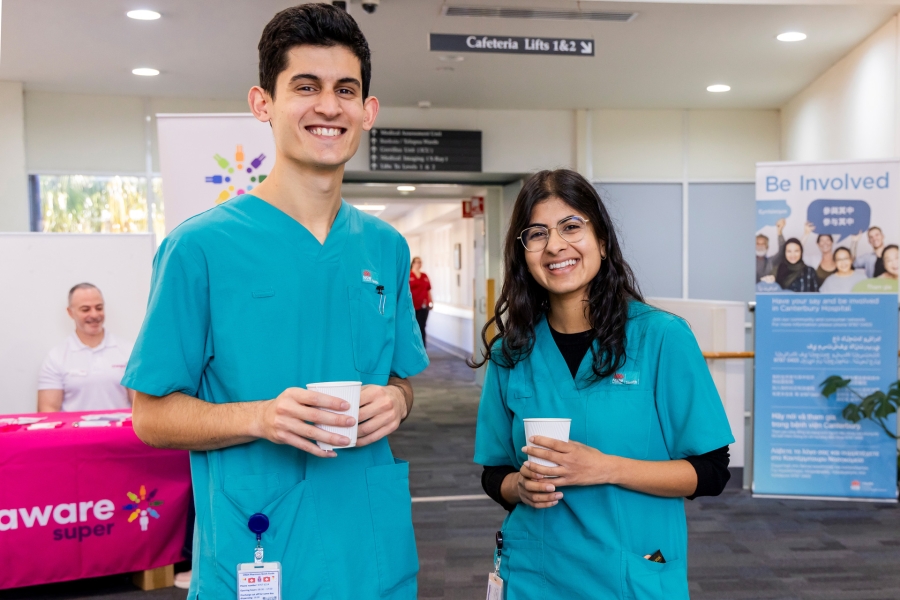 Staff having a cuppa with a colleague at Canterbury Hospital