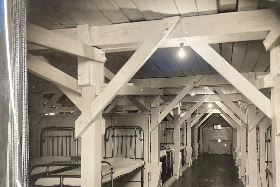 Black and white photo of an empty hospital ward in 1942