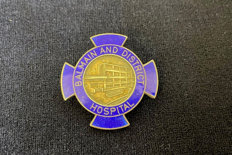 Close up of Balmain Hospital nursing badge from 1960